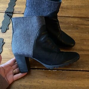 THE FLEXX Womens Leather Suede Heeled Ankle Boots Booties Black Gray Size 8 39